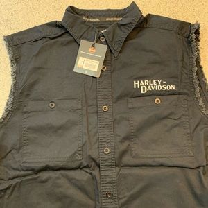 Harley Davidson Cut Off Button Shirt Black
